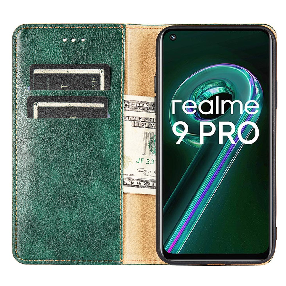 For Realme 9 Pro Anti-fall PU Leather Wallet Case Adjustable Stand Magnetic Absorption TPU Inner Cover - Brown-7