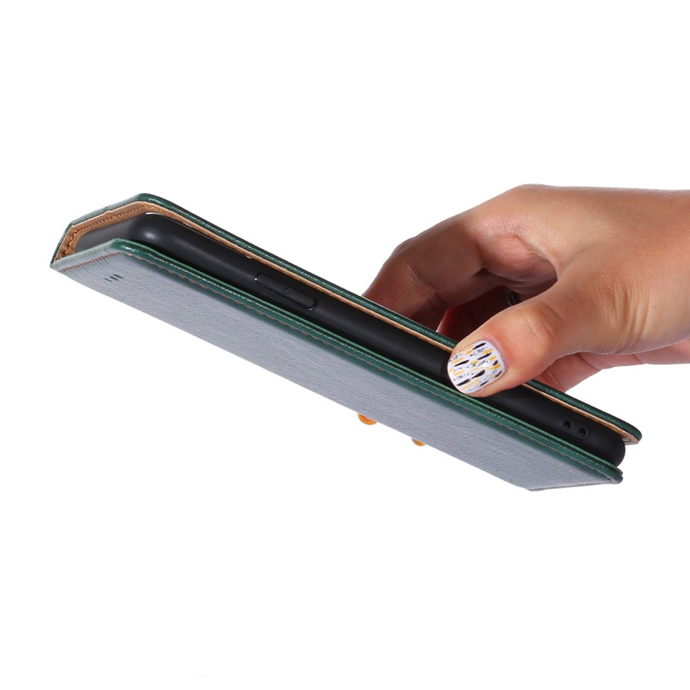 For Realme 9 Pro+ Solid Color PU Leather Wallet Case Stand Magnetic Absorption Shockproof TPU Inner Cover - Green-8