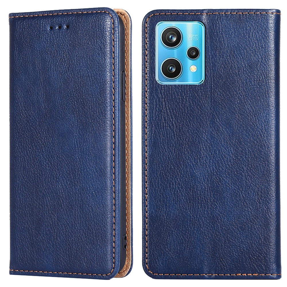 For Realme 9 Pro+ Solid Color PU Leather Wallet Case Stand Magnetic Absorption Shockproof TPU Inner Cover - Blue-1