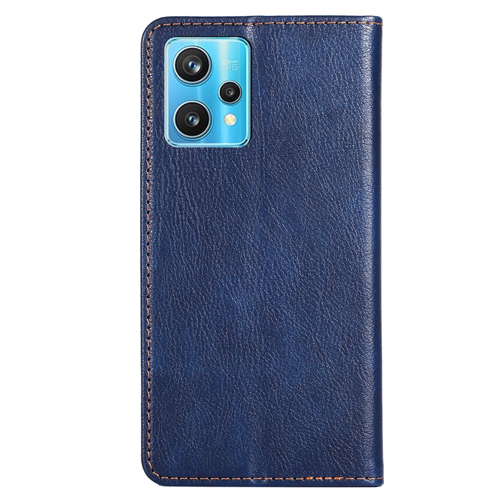 For Realme 9 Pro+ Solid Color PU Leather Wallet Case Stand Magnetic Absorption Shockproof TPU Inner Cover - Blue-3