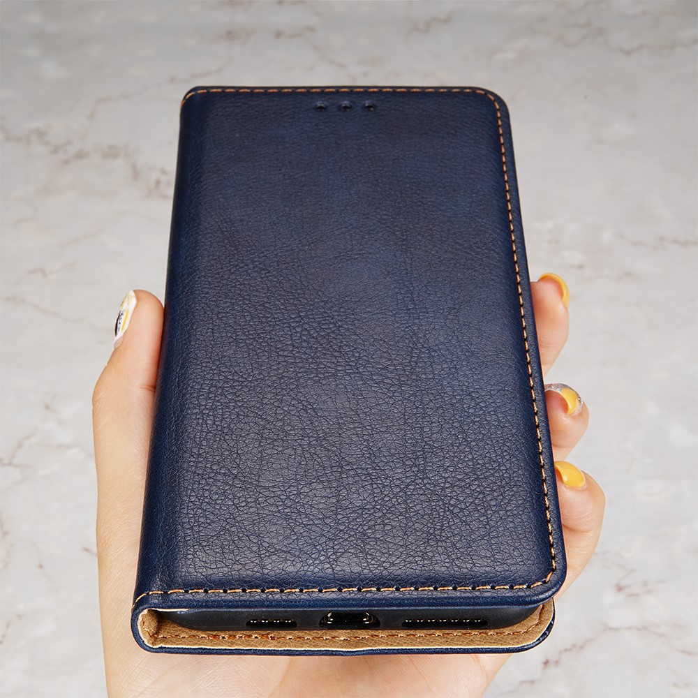 For Realme 9 Pro+ Solid Color PU Leather Wallet Case Stand Magnetic Absorption Shockproof TPU Inner Cover - Blue-7