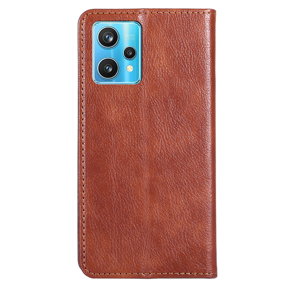For Realme 9 Pro+ Solid Color PU Leather Wallet Case Stand Magnetic Absorption Shockproof TPU Inner Cover - Brown-3