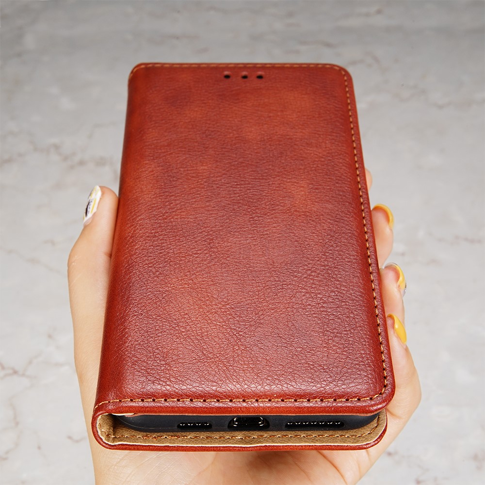 For Realme 9 Pro+ Solid Color PU Leather Wallet Case Stand Magnetic Absorption Shockproof TPU Inner Cover - Brown-4