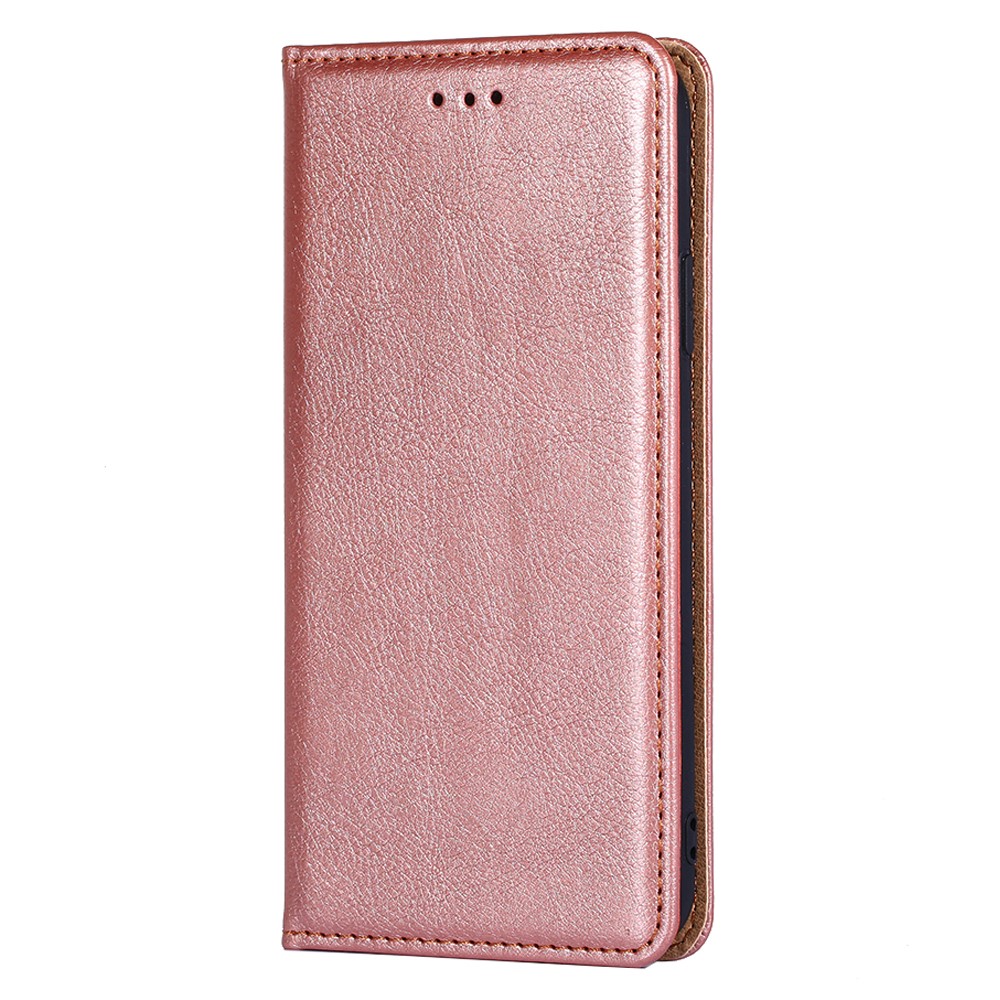 For Realme 9 Pro+ Solid Color PU Leather Wallet Case Stand Magnetic Absorption Shockproof TPU Inner Cover - Rose Gold-2