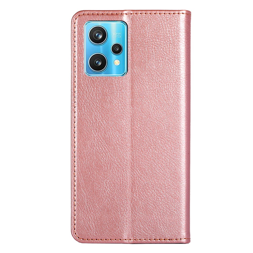 For Realme 9 Pro+ Solid Color PU Leather Wallet Case Stand Magnetic Absorption Shockproof TPU Inner Cover - Rose Gold-3
