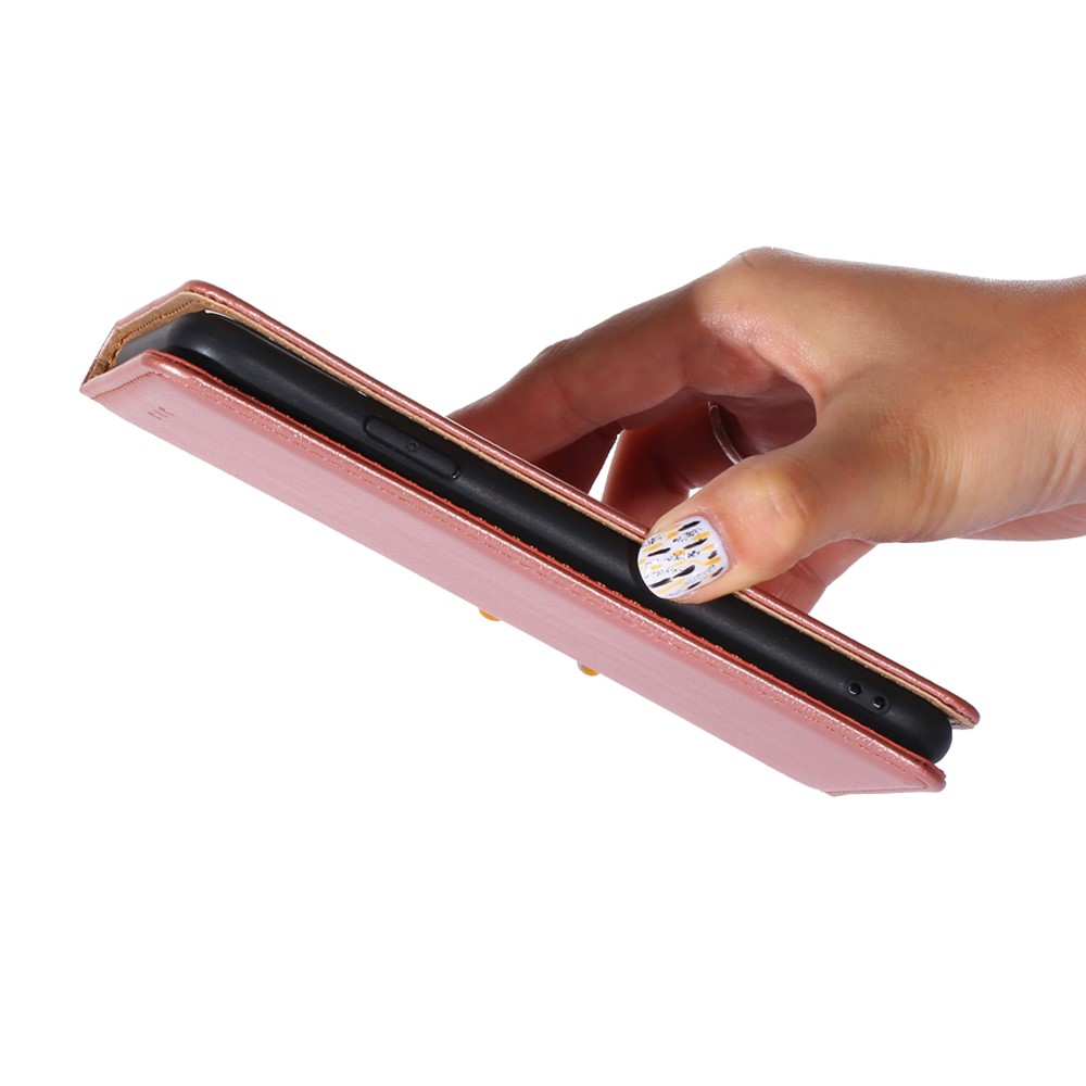 For Realme 9 Pro+ Solid Color PU Leather Wallet Case Stand Magnetic Absorption Shockproof TPU Inner Cover - Rose Gold-5