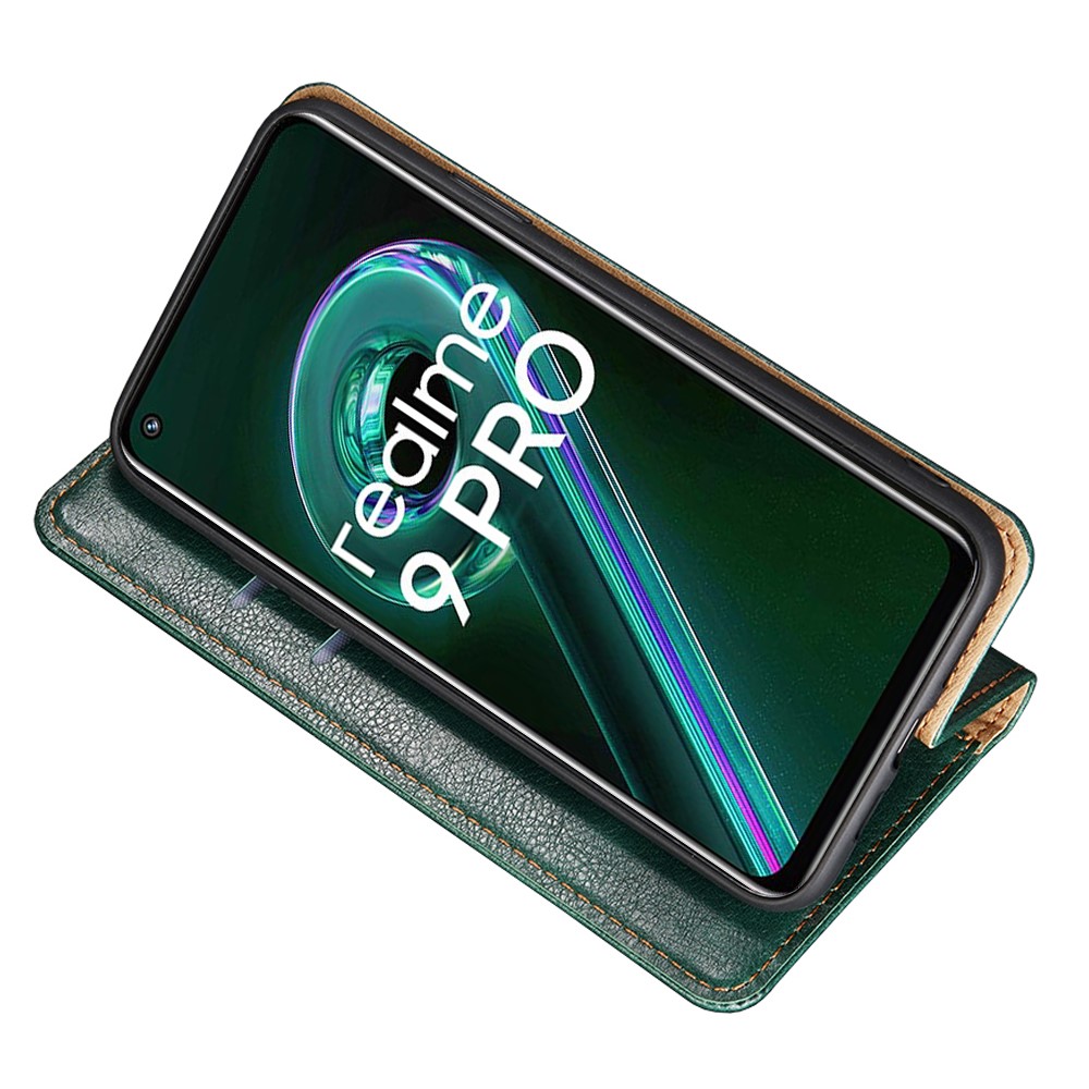 For Realme 9 Pro+ Solid Color PU Leather Wallet Case Stand Magnetic Absorption Shockproof TPU Inner Cover - Rose Gold-6
