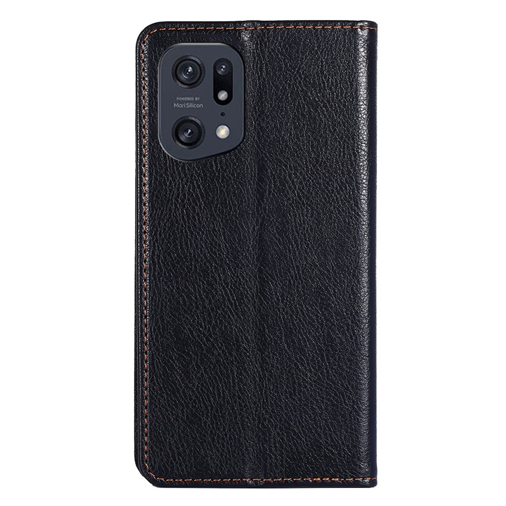 Auto Magnetic Absorption Leather Case for Oppo Find X5 Pro, Solid Color Phone Cover with Wallet Stand - Black-3