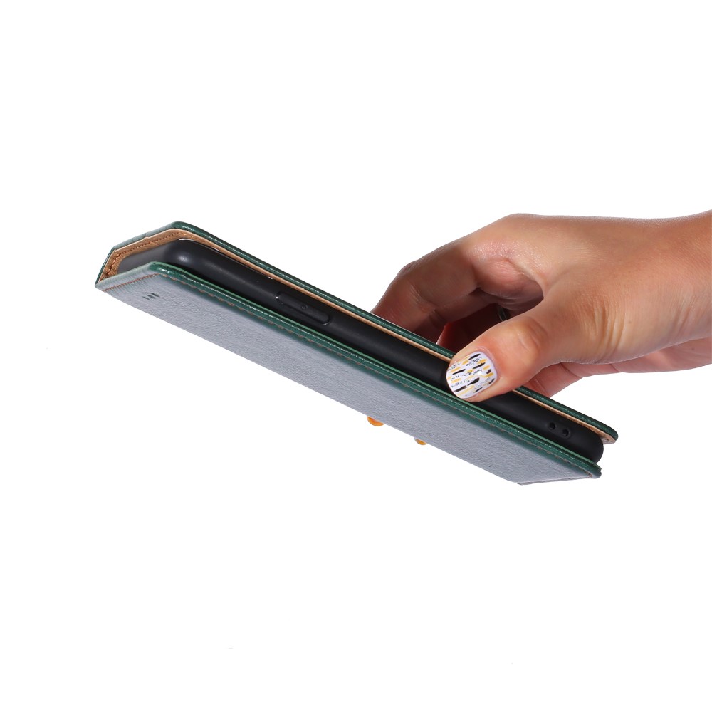 Auto Magnetic Absorption Leather Case for Oppo Find X5 Pro, Solid Color Phone Cover with Wallet Stand - Green-7