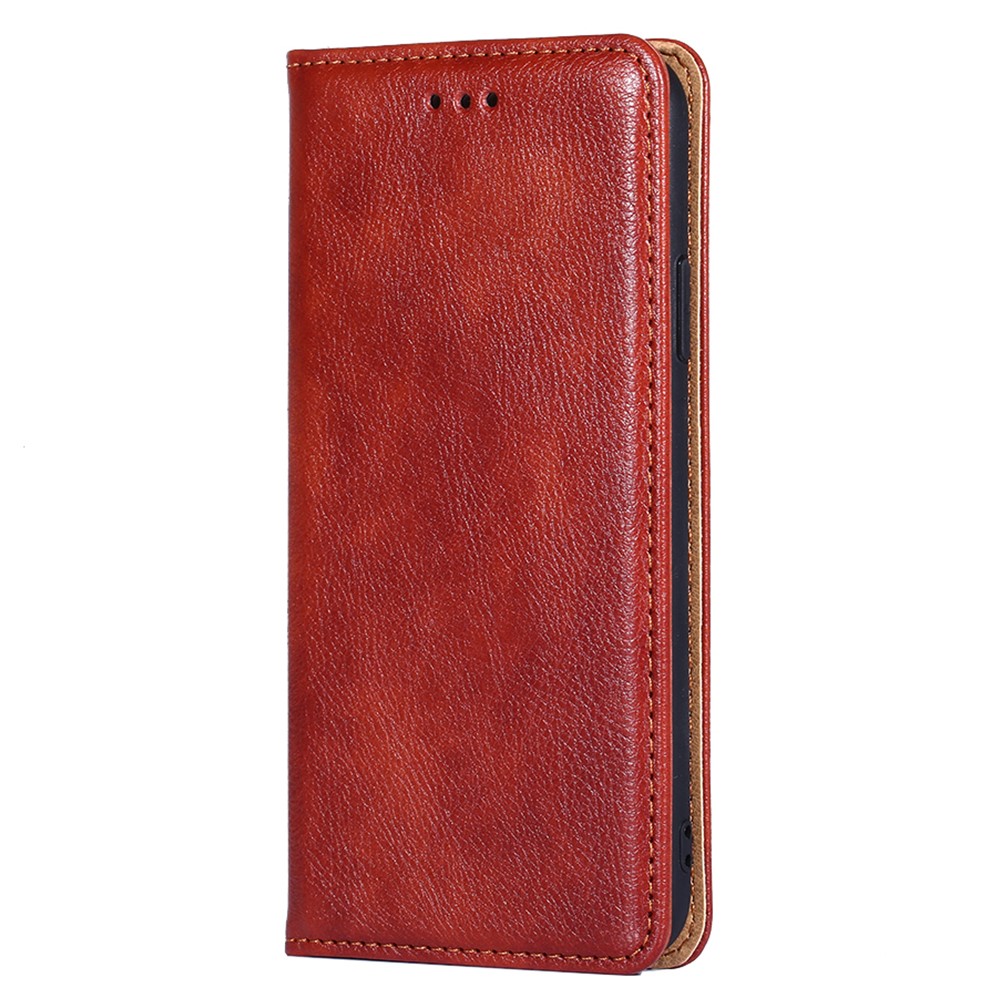 Auto Magnetic Absorption Leather Case for Oppo Find X5 Pro, Solid Color Phone Cover with Wallet Stand - Brown-2