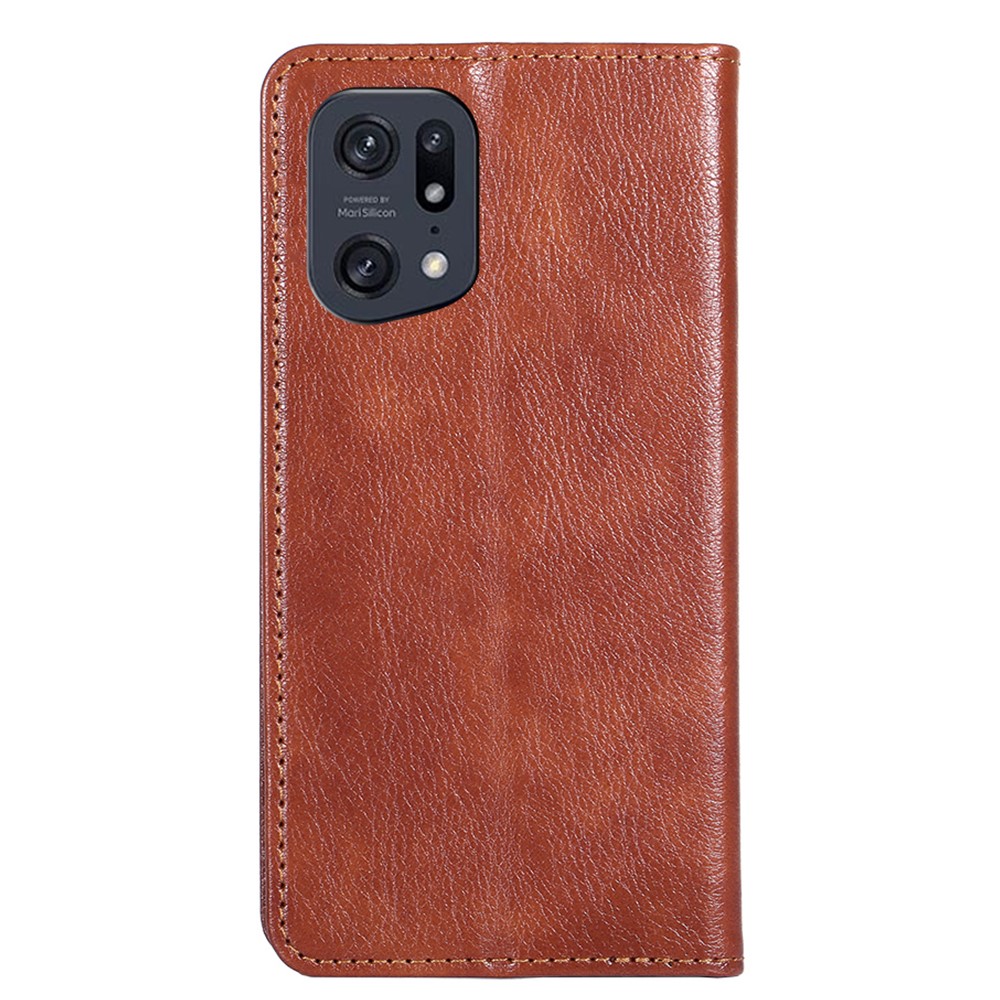Auto Magnetic Absorption Leather Case for Oppo Find X5 Pro, Solid Color Phone Cover with Wallet Stand - Brown-3