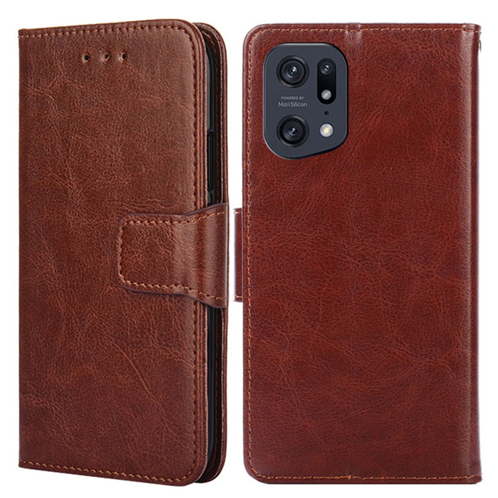 For Oppo Find X5 Pro Drop-proof Mobile Phone Cover Case PU Leather Wallet Stand Protective Shell - Brown-1