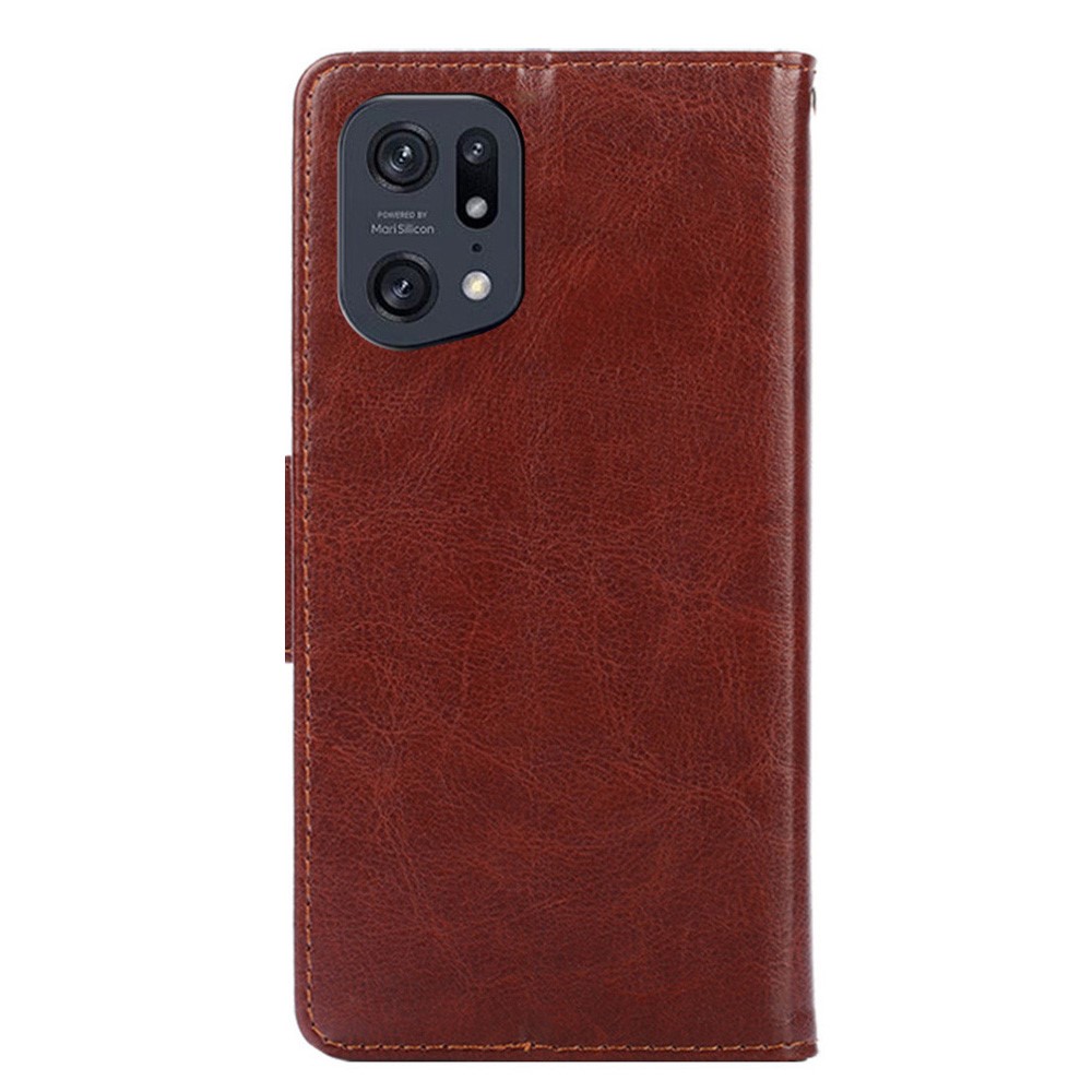 For Oppo Find X5 Pro Drop-proof Mobile Phone Cover Case PU Leather Wallet Stand Protective Shell - Brown-3