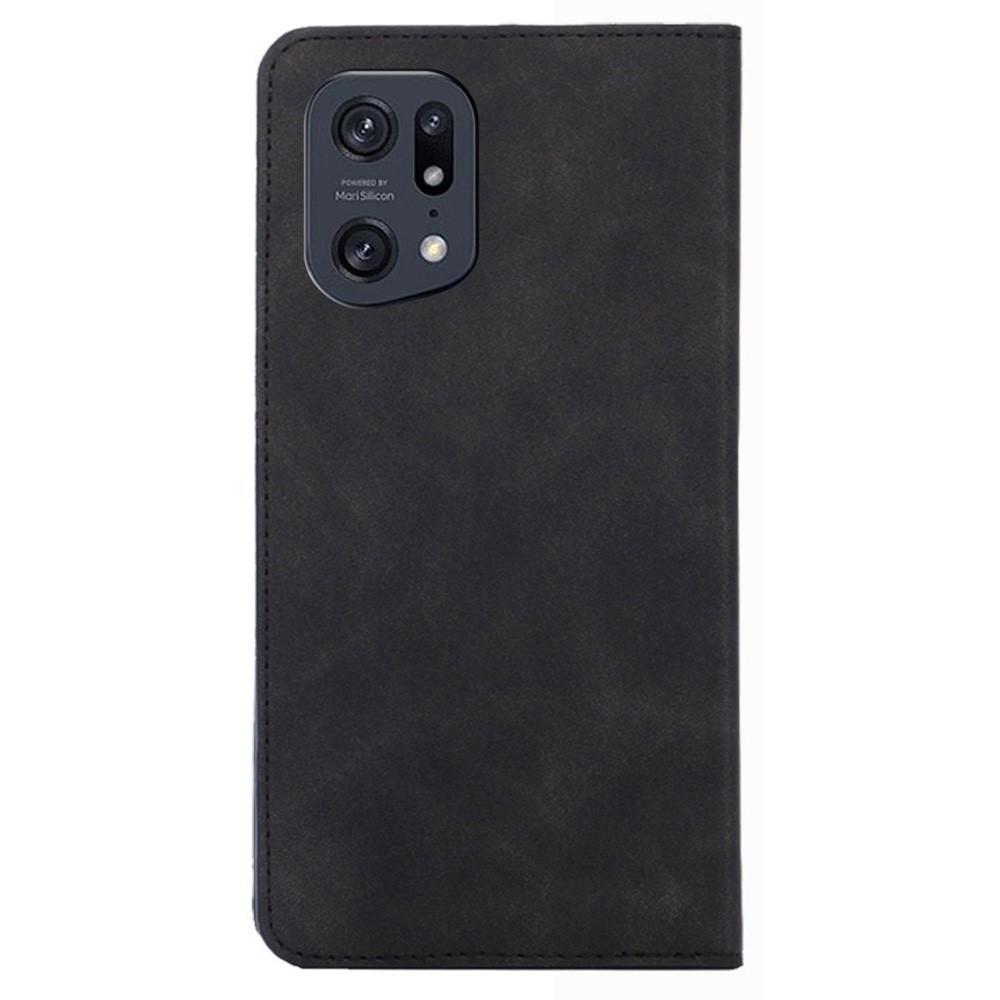 Skin-touch Leather Case for Oppo Find X5 Pro, Card Holder Stand Auto Closing Magnetic Phone Cover - Black-3