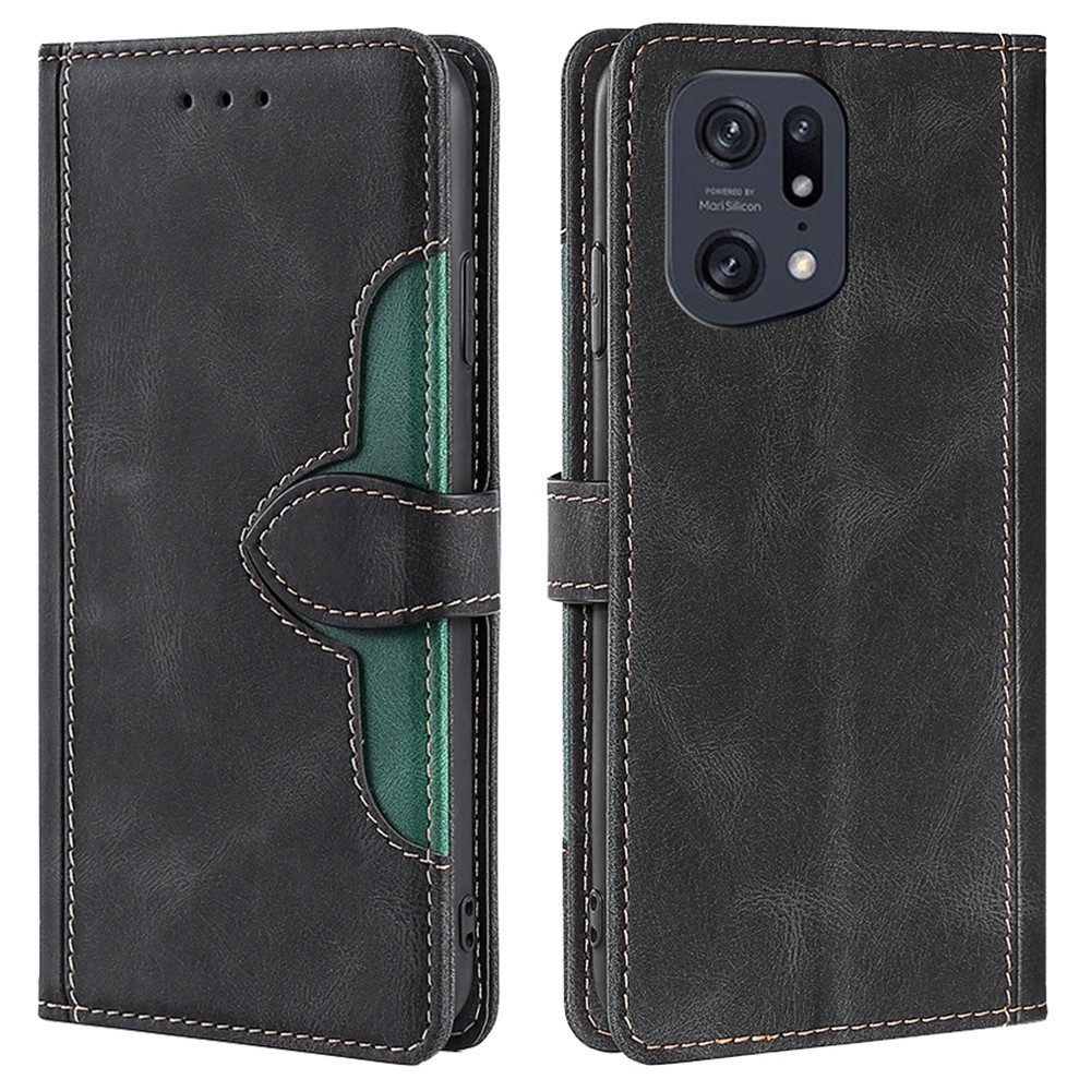 For Oppo Find X5 Pro Straw Hat Pattern Anti-scratch Cover Wallet Stand Leather + TPU Mobile Phone Case - Black-1