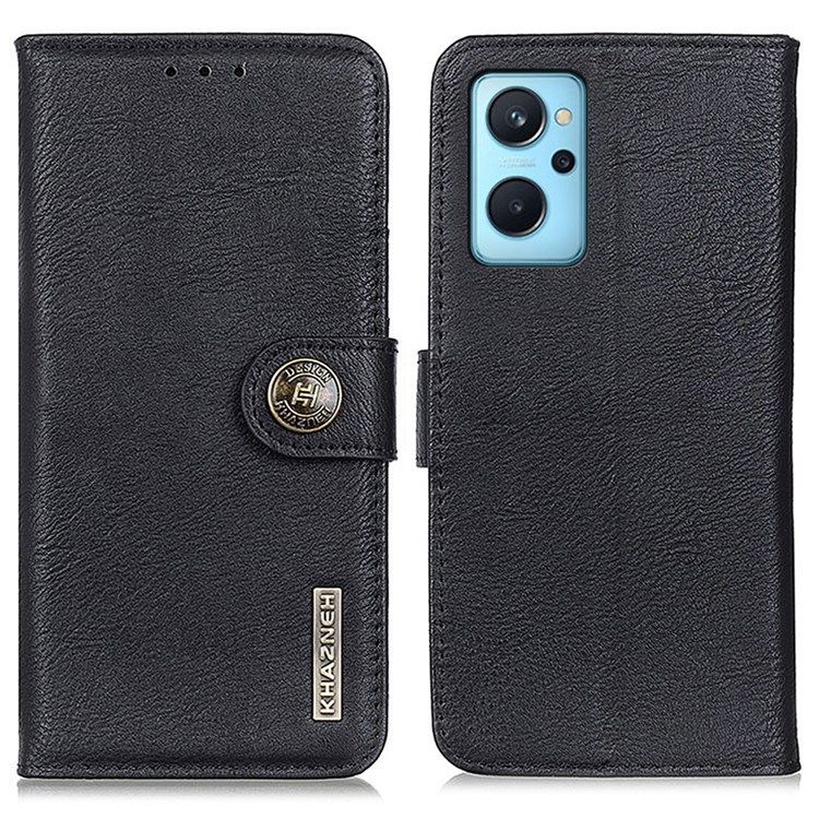 KHAZNEH For Realme 9i/Oppo A36 4G/A76 4G Textured PU Leather Wallet Phone Case Folio Flip Stand Shell - Black-1