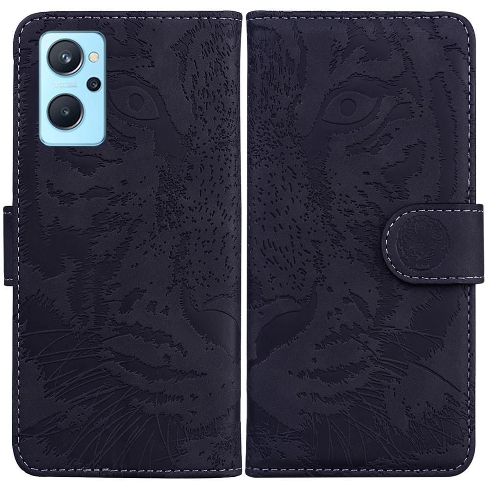 For Oppo A36/A76 4G/Realme 9i Magnetic Closure Imprinting Tiger Pattern Leather Folio Flip Cover Stand Function Wallet Phone Case - Black-1