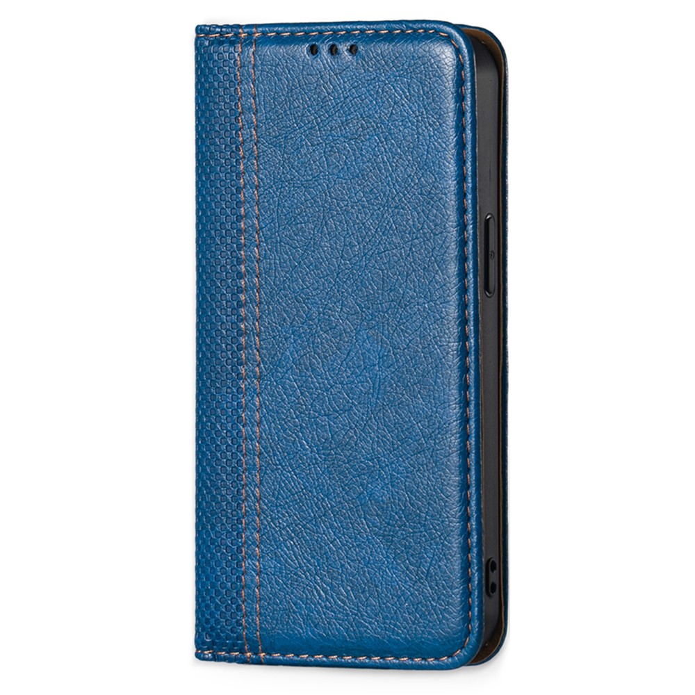 For Realme 9 Pro PU Leather Auto Magnetic Closed Phone Case Plaid Pattern Stand Card Holder Slot TPU Shockproof Flip Cover - Blue-3