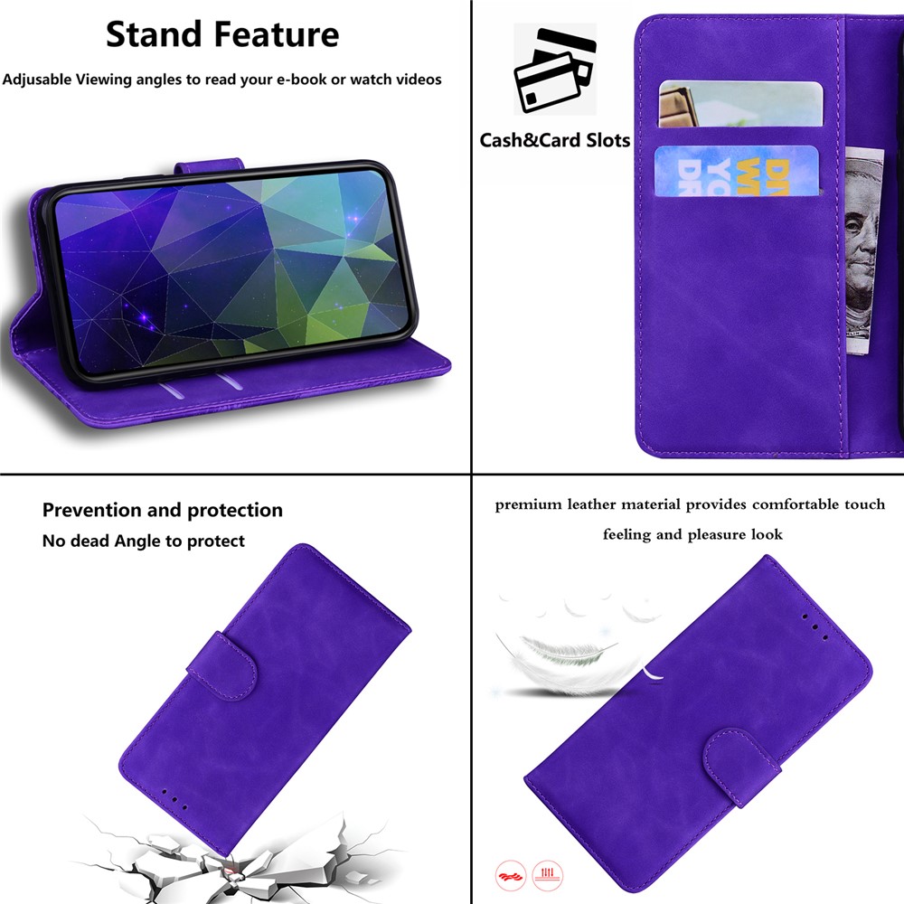 Cell Phone Flip Case for Oppo A76/Oppo A36/Realme 9i, PU Leather Wallet Cover Horizontal Viewing Stand Anti-Fall Phone Shell - Purple-5