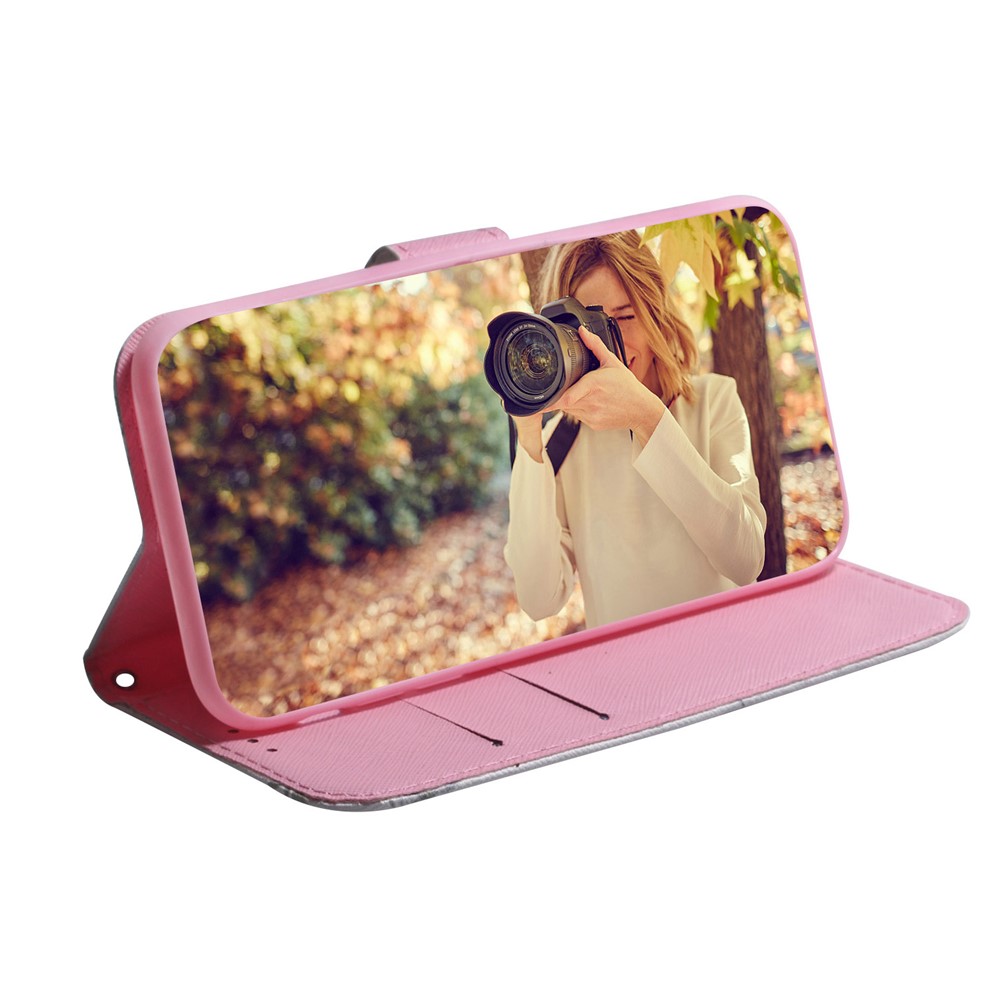 For Oppo Reno7 Pro 5G Pattern Printing Flip PU Leather Phone Case Magnetic Closure Stand Wallet TPU Bumper Protective Cover - Pink Flower-5
