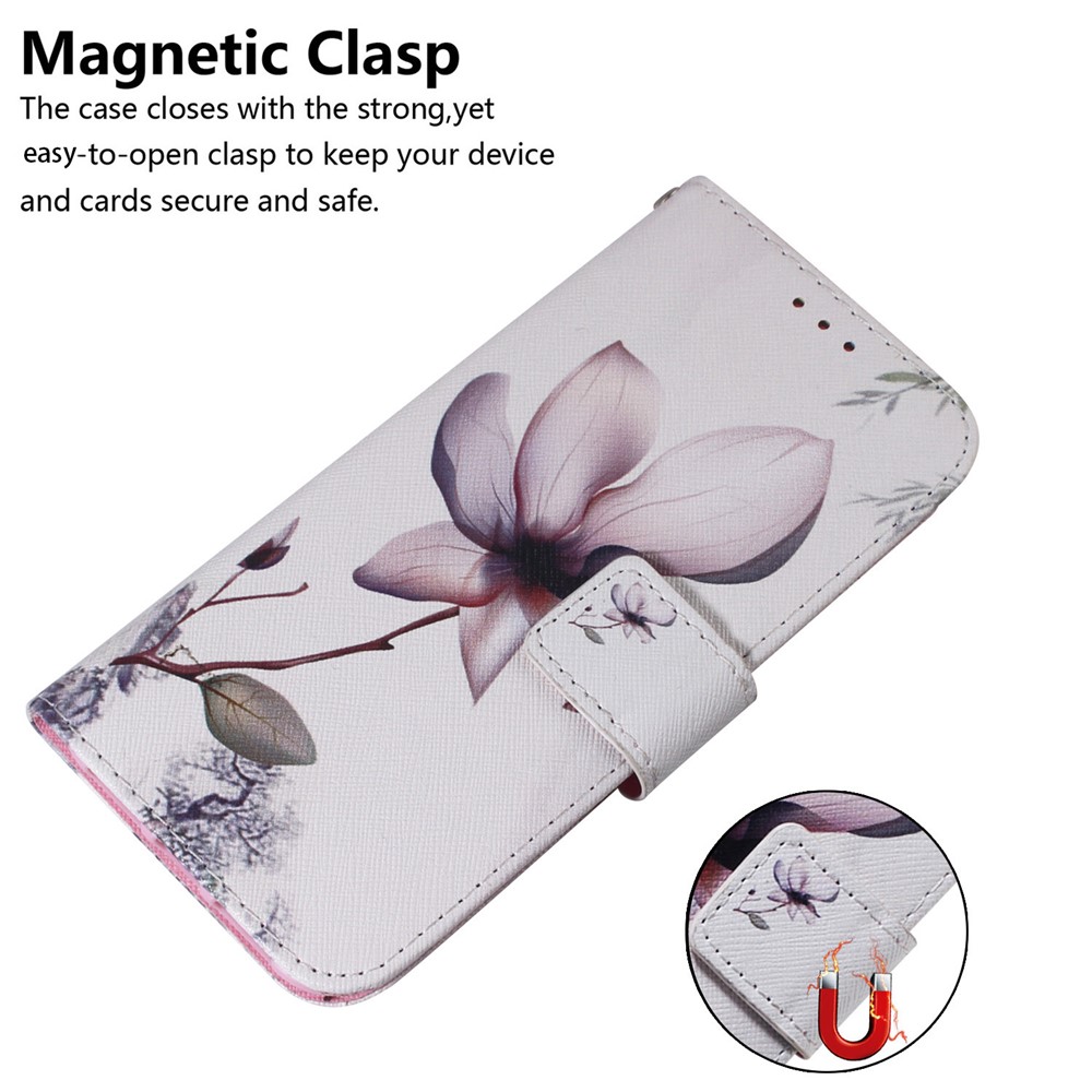 For Oppo Reno7 Pro 5G Pattern Printing Flip PU Leather Phone Case Magnetic Closure Stand Wallet TPU Bumper Protective Cover - Pink Flower-6