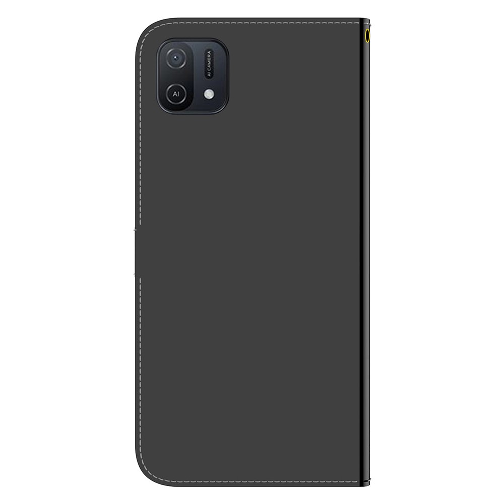 For Oppo A16K Anti-shock Mirror Surface Flip Folio Wallet Cell Phone Case PU Leather Stand Magnetic Closure Cover with Wrist Strap - Black-3
