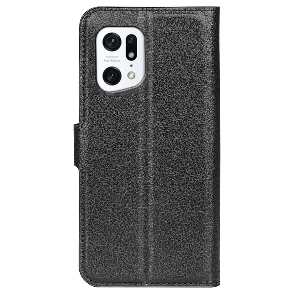 PU Leather Smartphone Cover Bag for Oppo Find X5, Wallet Anti-scratch Litchi Texture Phone Stand Function Dustproof Case - Black-3