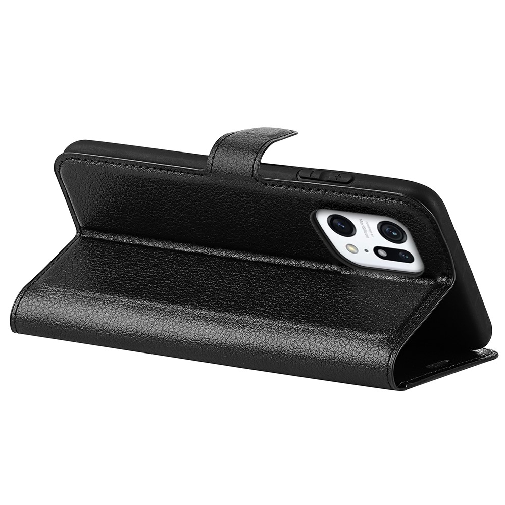 PU Leather Smartphone Cover Bag for Oppo Find X5, Wallet Anti-scratch Litchi Texture Phone Stand Function Dustproof Case - Black-6