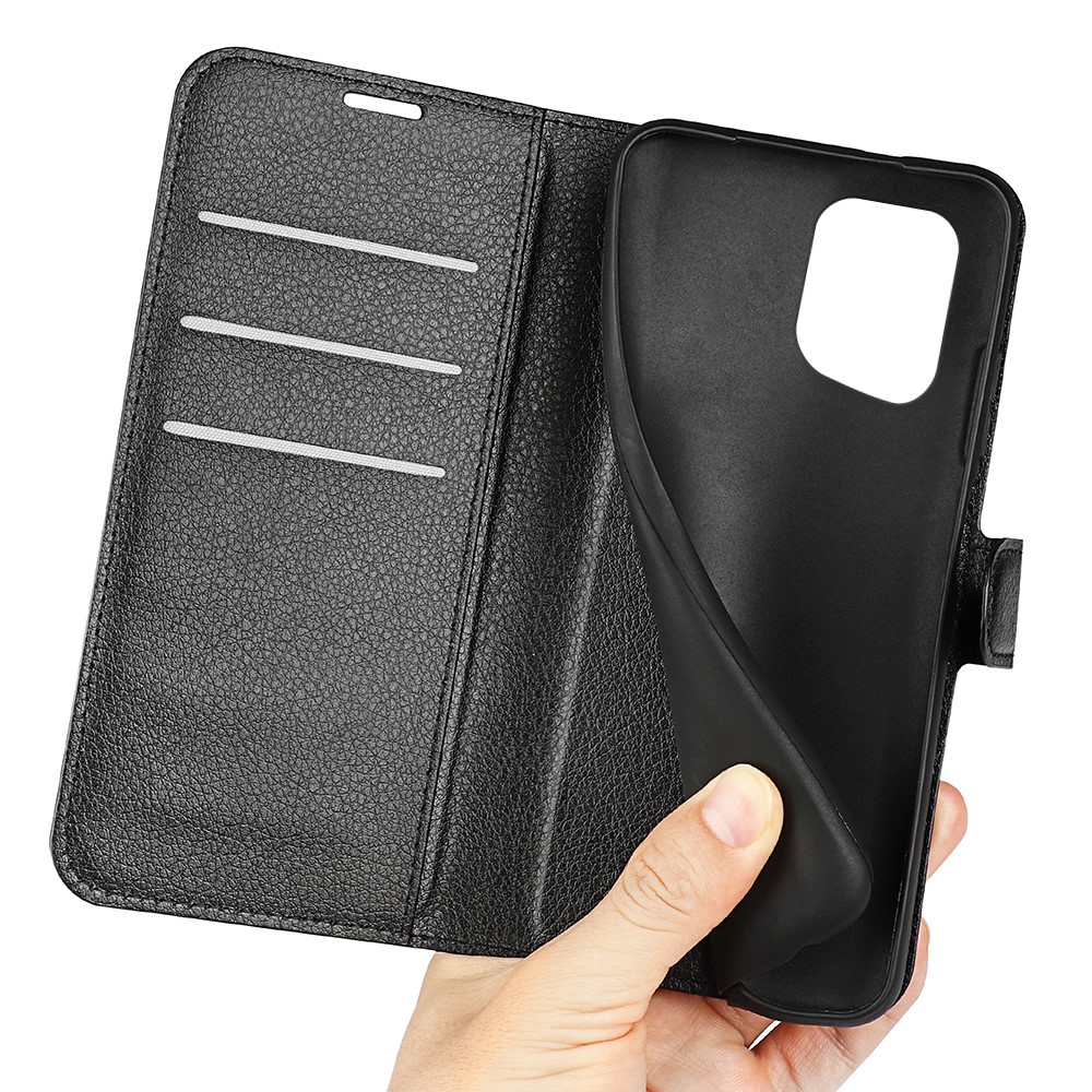 PU Leather Smartphone Cover Bag for Oppo Find X5, Wallet Anti-scratch Litchi Texture Phone Stand Function Dustproof Case - Black-8