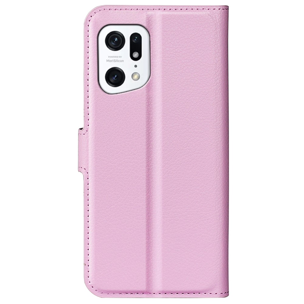 PU Leather Smartphone Cover Bag for Oppo Find X5, Wallet Anti-scratch Litchi Texture Phone Stand Function Dustproof Case - Pink-3
