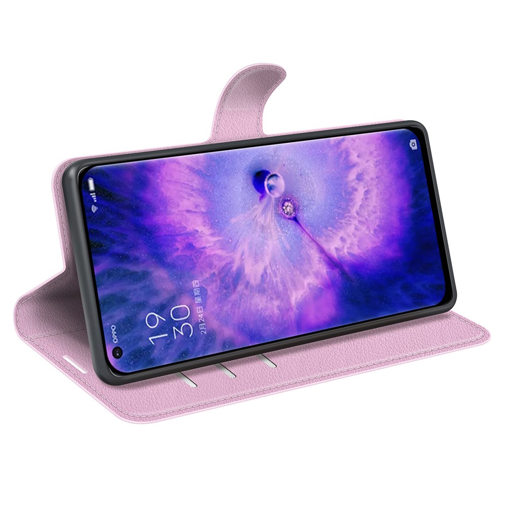PU Leather Smartphone Cover Bag for Oppo Find X5, Wallet Anti-scratch Litchi Texture Phone Stand Function Dustproof Case - Pink-5
