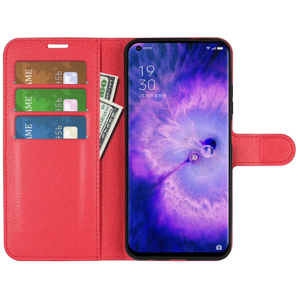 PU Leather Smartphone Cover Bag for Oppo Find X5, Wallet Anti-scratch Litchi Texture Phone Stand Function Dustproof Case - Red-4