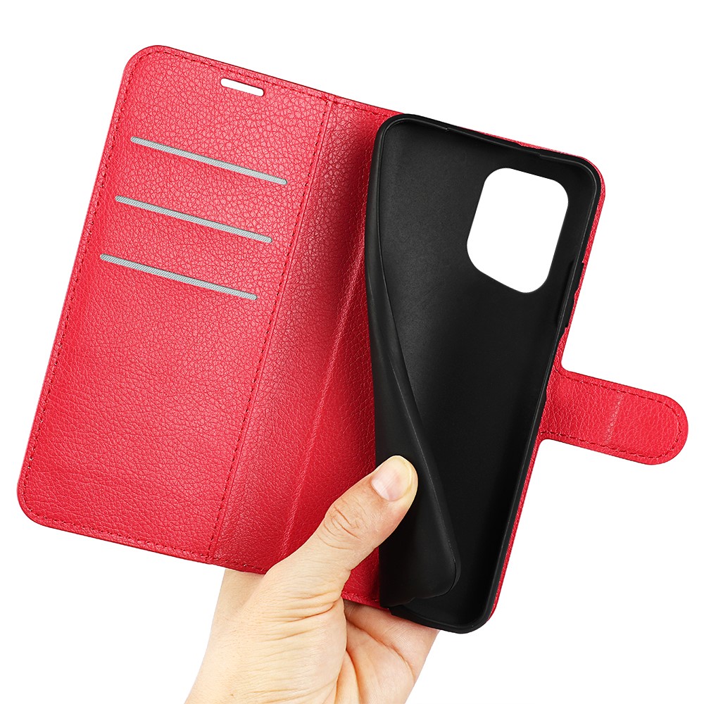 PU Leather Smartphone Cover Bag for Oppo Find X5, Wallet Anti-scratch Litchi Texture Phone Stand Function Dustproof Case - Red-6