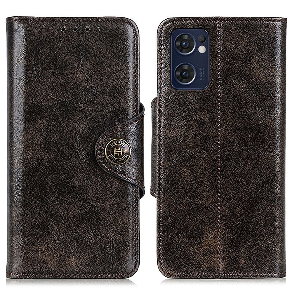 KHAZHEN For Oppo Reno7 5G (Global)/Find X5 Lite Stand PU Leather Case Magnetic Closure Wallet Phone Cover - Coffee-1