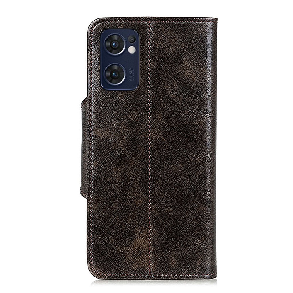 KHAZHEN For Oppo Reno7 5G (Global)/Find X5 Lite Stand PU Leather Case Magnetic Closure Wallet Phone Cover - Coffee-3