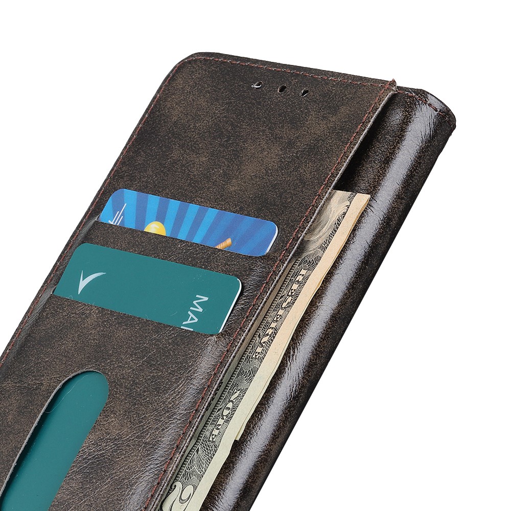 KHAZHEN For Oppo Reno7 5G (Global)/Find X5 Lite Stand PU Leather Case Magnetic Closure Wallet Phone Cover - Coffee-6