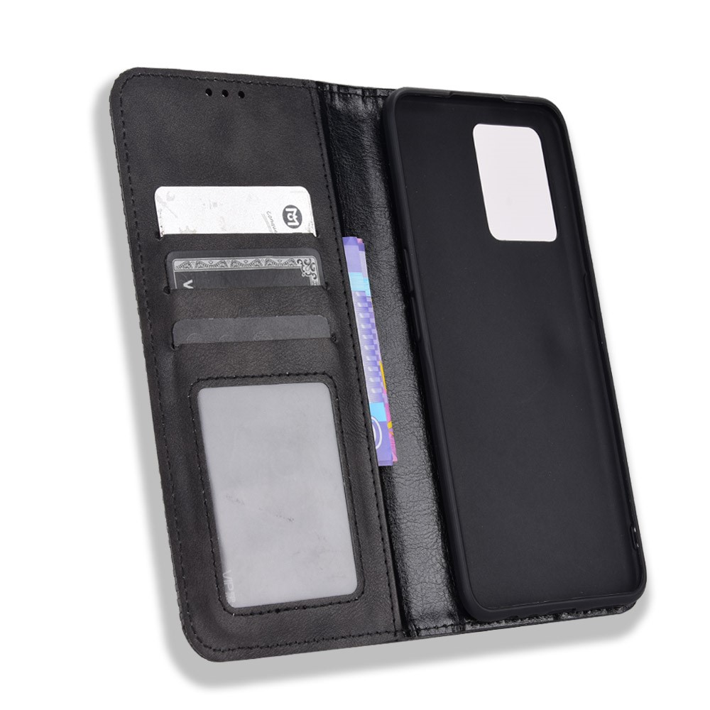 For Realme 9 Pro+ PU Leather Magnetic Auto-absorbed Vintage Mosaic Imprinted Stand Case with Wallet - Black-7