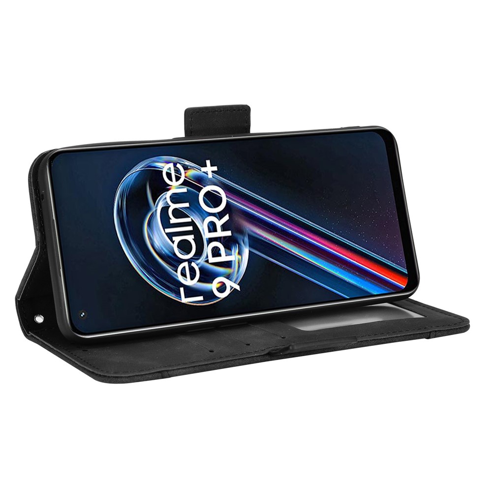 For Realme 9 Pro+ Wallet Stand PU Leather Protective Case Multiple Card Slots Magnetic Closing Phone Shell - Black-5