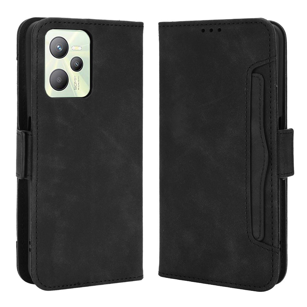 For Realme C35 Wallet Stand Anti-scratch PU Leather Protective Case Multiple Card Slots Magnetic Closing Phone Shell - Black-1