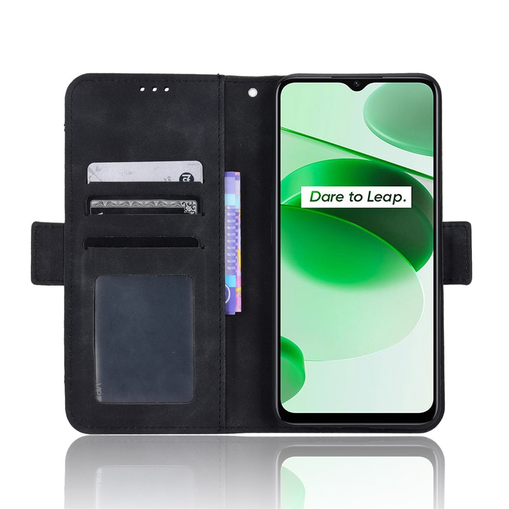 For Realme C35 Wallet Stand Anti-scratch PU Leather Protective Case Multiple Card Slots Magnetic Closing Phone Shell - Black-4