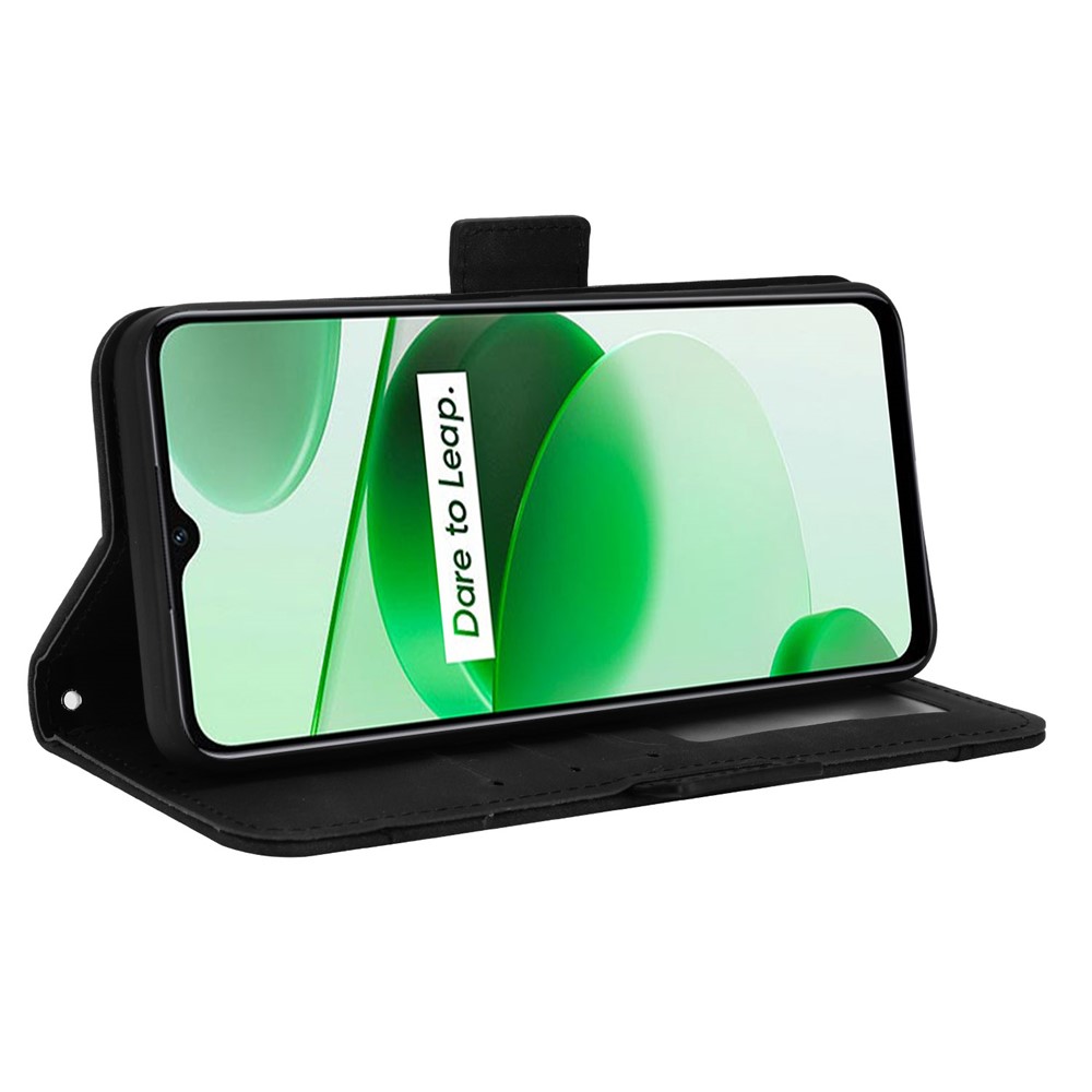 For Realme C35 Wallet Stand Anti-scratch PU Leather Protective Case Multiple Card Slots Magnetic Closing Phone Shell - Black-5