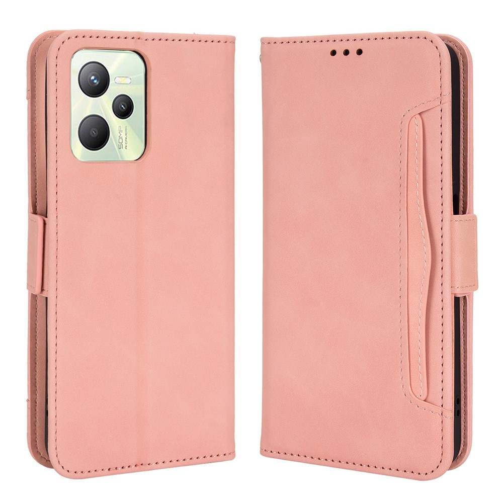 For Realme C35 Wallet Stand Anti-scratch PU Leather Protective Case Multiple Card Slots Magnetic Closing Phone Shell - Pink-1