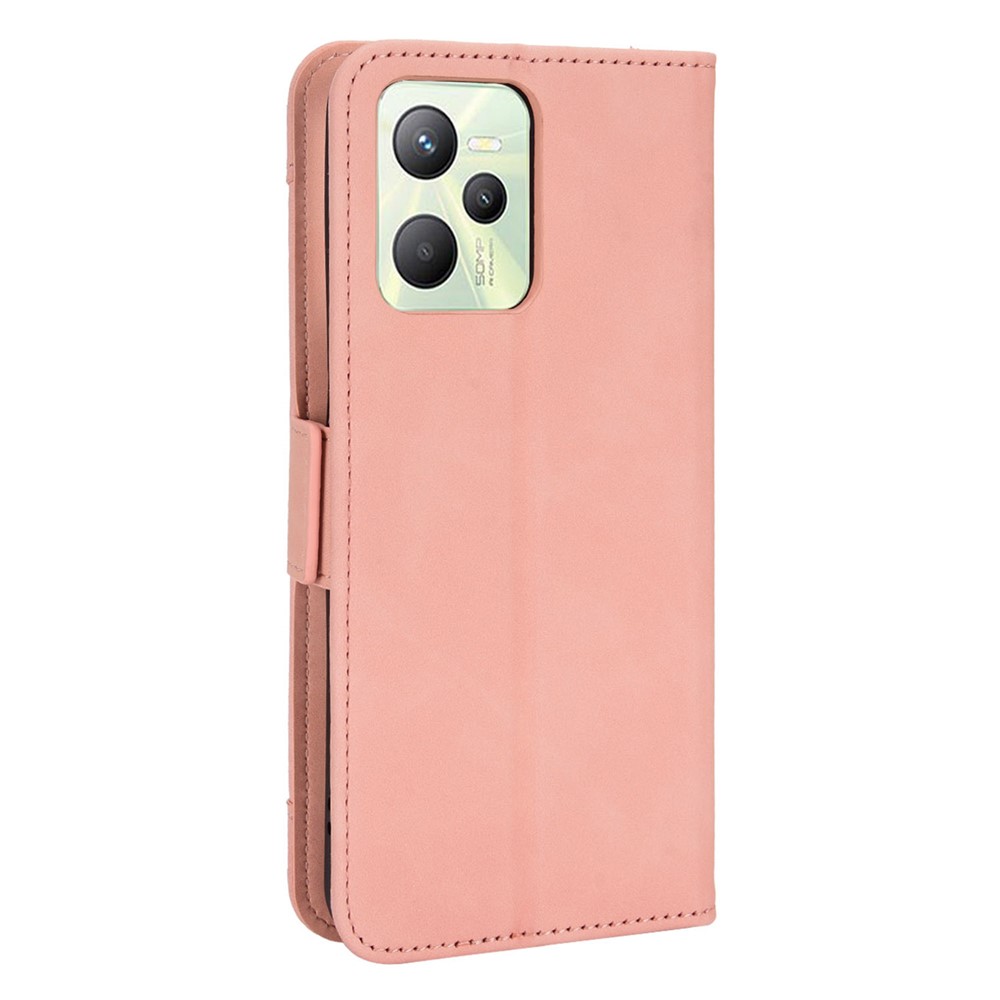 For Realme C35 Wallet Stand Anti-scratch PU Leather Protective Case Multiple Card Slots Magnetic Closing Phone Shell - Pink-3