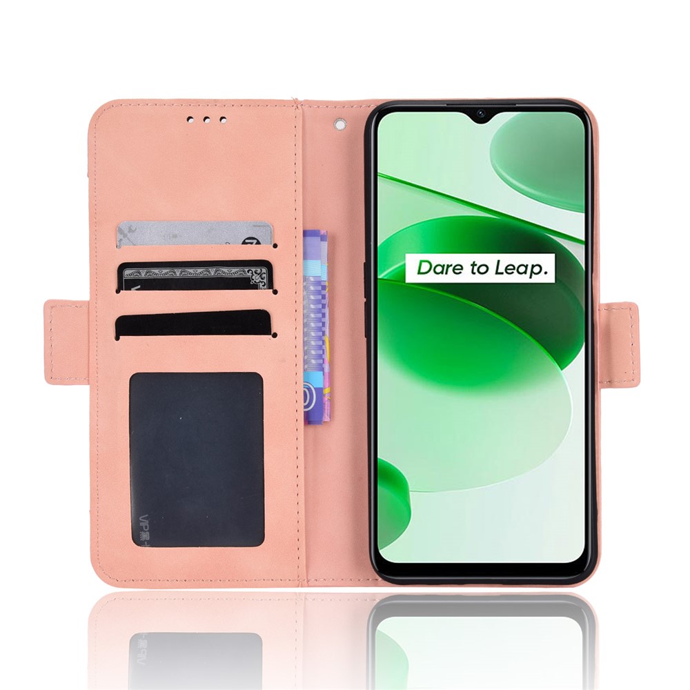 For Realme C35 Wallet Stand Anti-scratch PU Leather Protective Case Multiple Card Slots Magnetic Closing Phone Shell - Pink-4