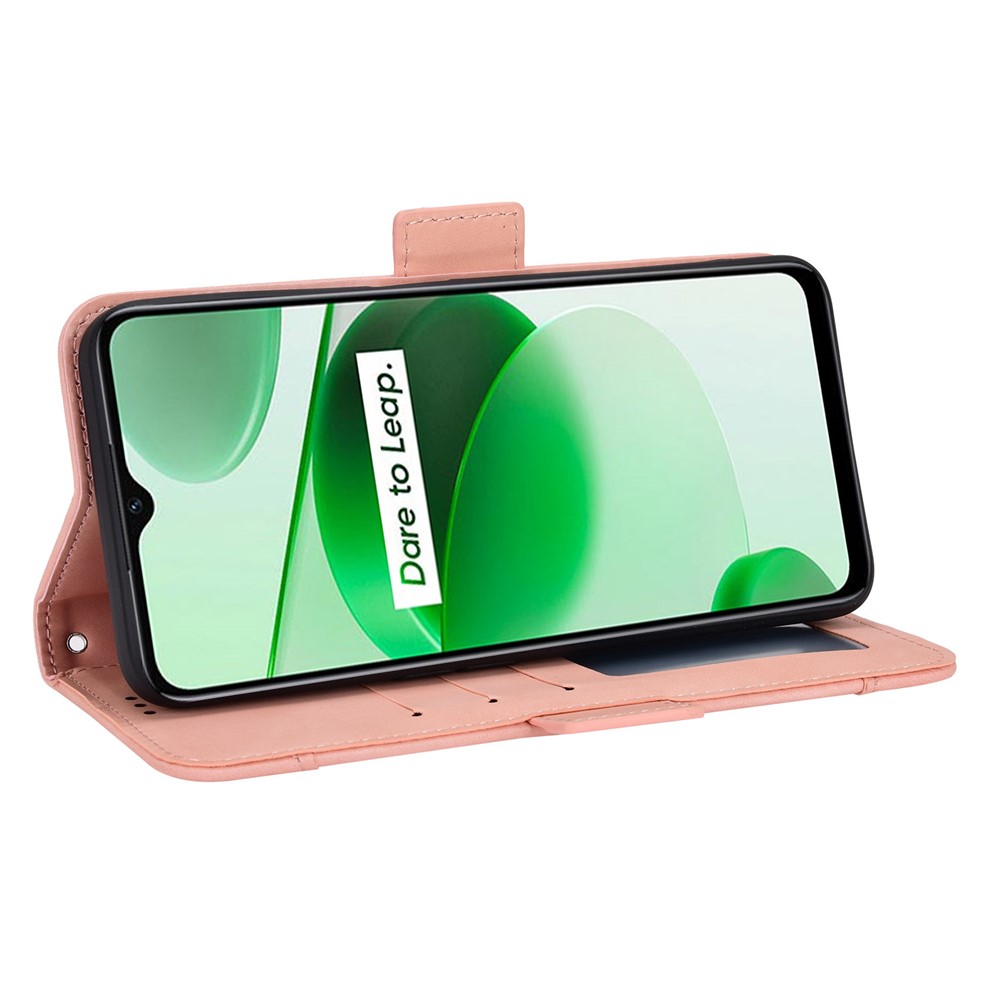 For Realme C35 Wallet Stand Anti-scratch PU Leather Protective Case Multiple Card Slots Magnetic Closing Phone Shell - Pink-5