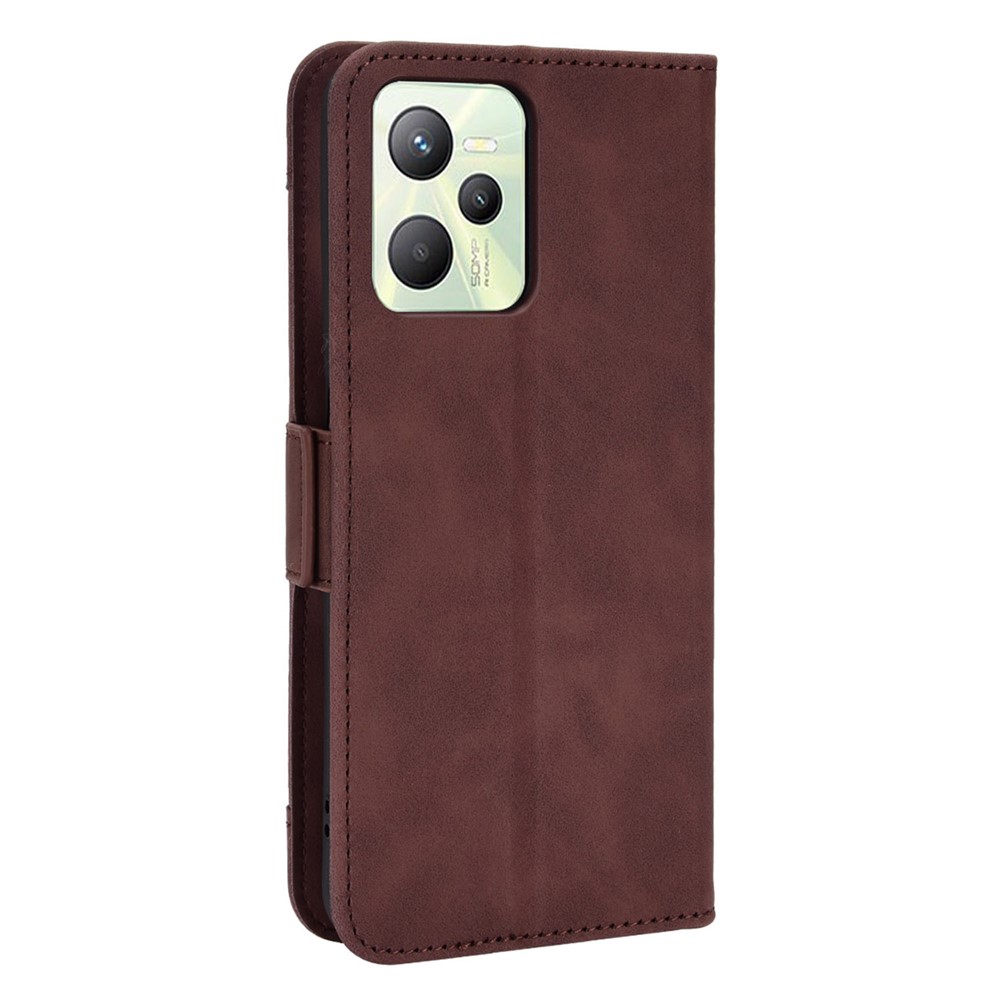 For Realme C35 Wallet Stand Anti-scratch PU Leather Protective Case Multiple Card Slots Magnetic Closing Phone Shell - Brown-3