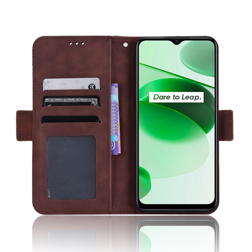 For Realme C35 Wallet Stand Anti-scratch PU Leather Protective Case Multiple Card Slots Magnetic Closing Phone Shell - Brown-4
