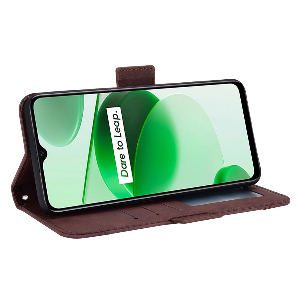 For Realme C35 Wallet Stand Anti-scratch PU Leather Protective Case Multiple Card Slots Magnetic Closing Phone Shell - Brown-5