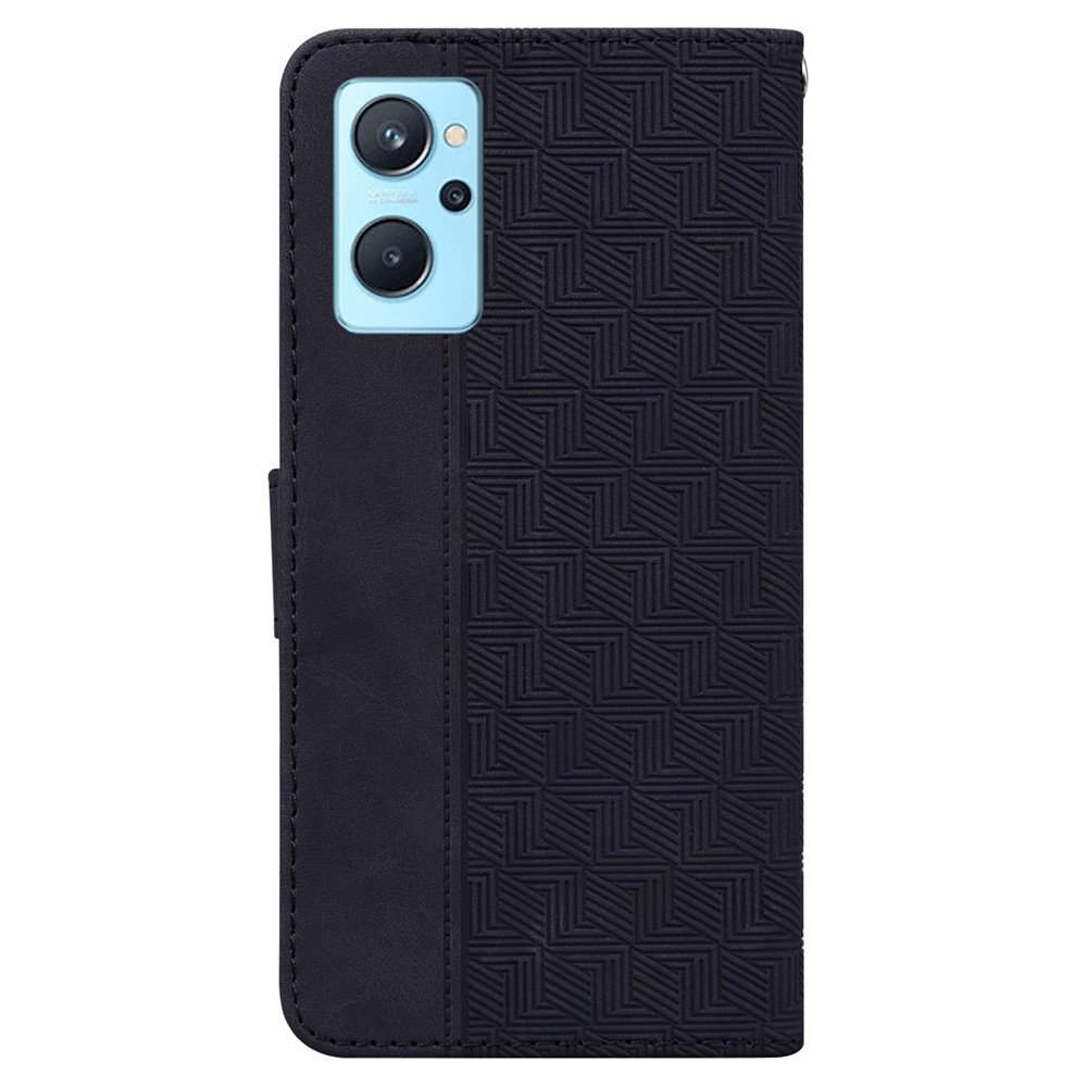 For Oppo A76/Oppo A36/Realme 9i Stylish Geometry Imprinted Wallet Case Stand Fully Wrapped PU Leather Folio Flip Phone Cover - Black-3