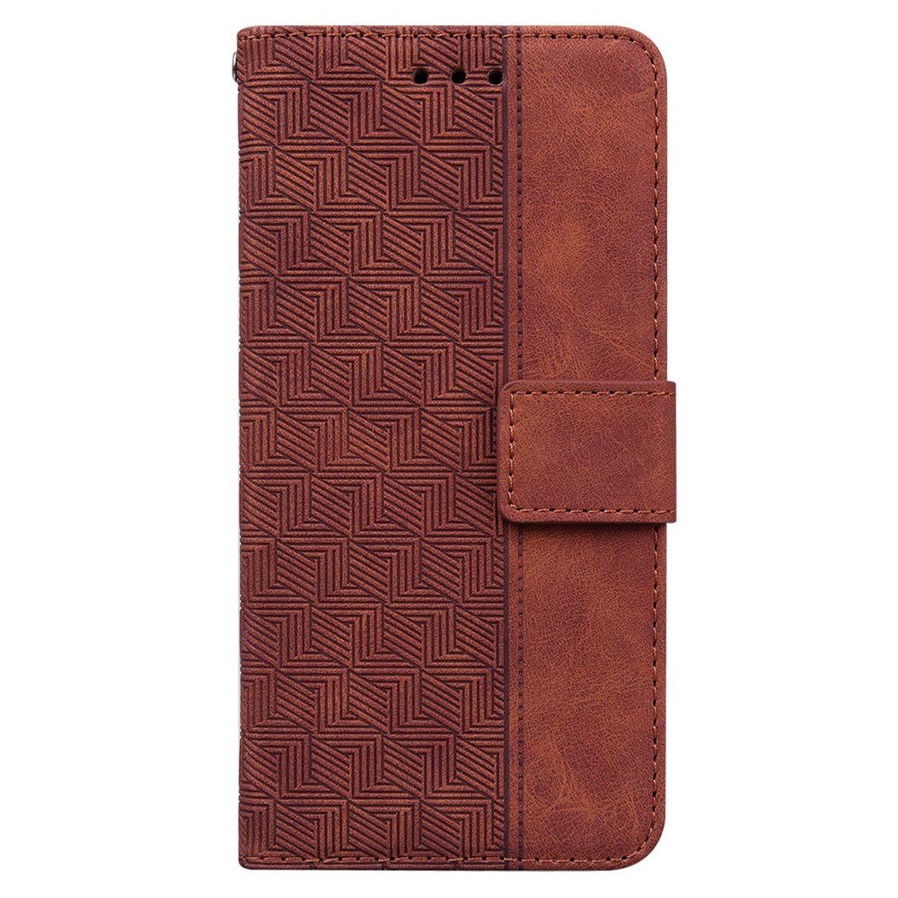 For Realme C21 Stylish Geometry Imprinted Wallet Case with Carrying Strap Stand PU Leather Folio Flip Phone Cover - Brown-2